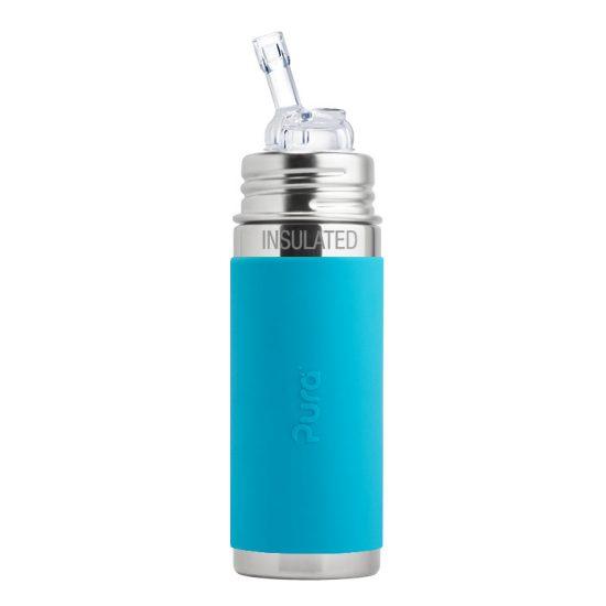 Pura Kiki Stainless-Steel Straw Cup with Silicone Sleeve, Aqua, 11 oz