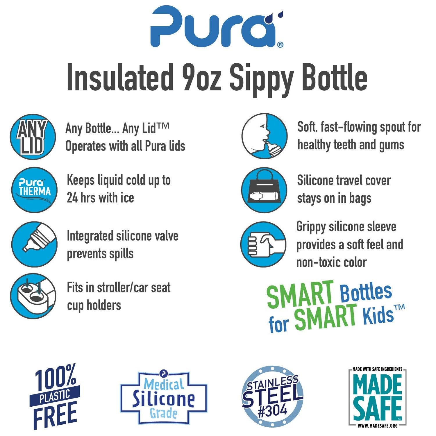 Pura Kiki® 9oz Insulated Sippy Bottle: Slate Sleeve - New Baby New Paltz