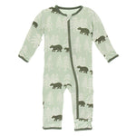 Kickee Pants Print Coverall with Zipper in Aloe Bears and Tree Line - New Baby New Paltz