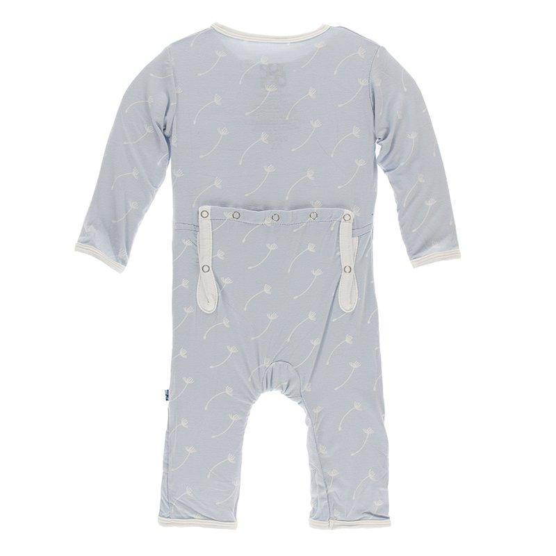 Kickee Pants Print Coverall with Zipper in Dew Dandelion Seeds 6-9M - New Baby New Paltz