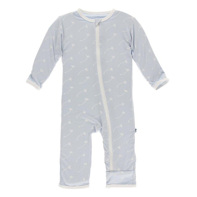 Kickee Pants Print Coverall with Zipper in Dew Dandelion Seeds 6-9M - New Baby New Paltz