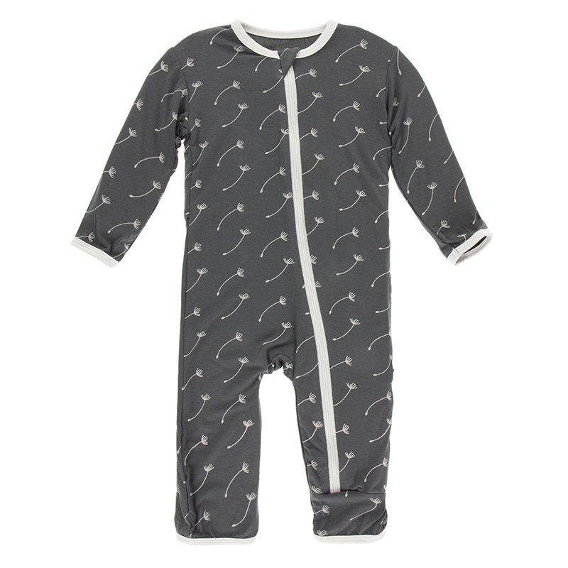 Kickee Pants Print Coverall with Zipper in Stone Dandelion Seeds (0-3 Months) - New Baby New Paltz