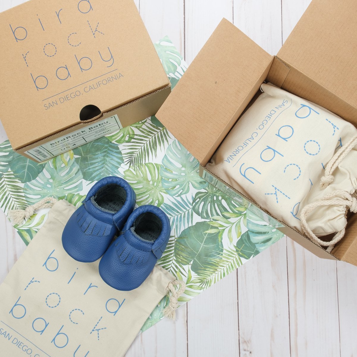 Bird Rock Genuine Leather Baby Moccasins Royal Blue - New Baby New Paltz