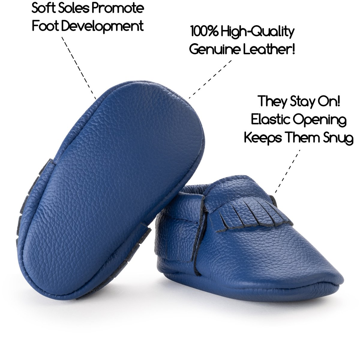 Bird Rock Genuine Leather Baby Moccasins Royal Blue - New Baby New Paltz