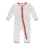 Kickee Pants Print Ruffle Coverall w/zipper in Natural Rosebud 0-3M - New Baby New Paltz