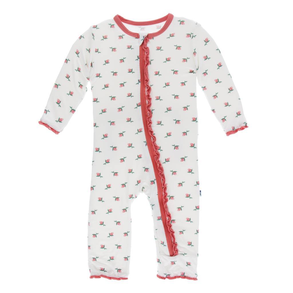 Kickee Pants Print Ruffle Coverall w/zipper in Natural Rosebud 0-3M - New Baby New Paltz