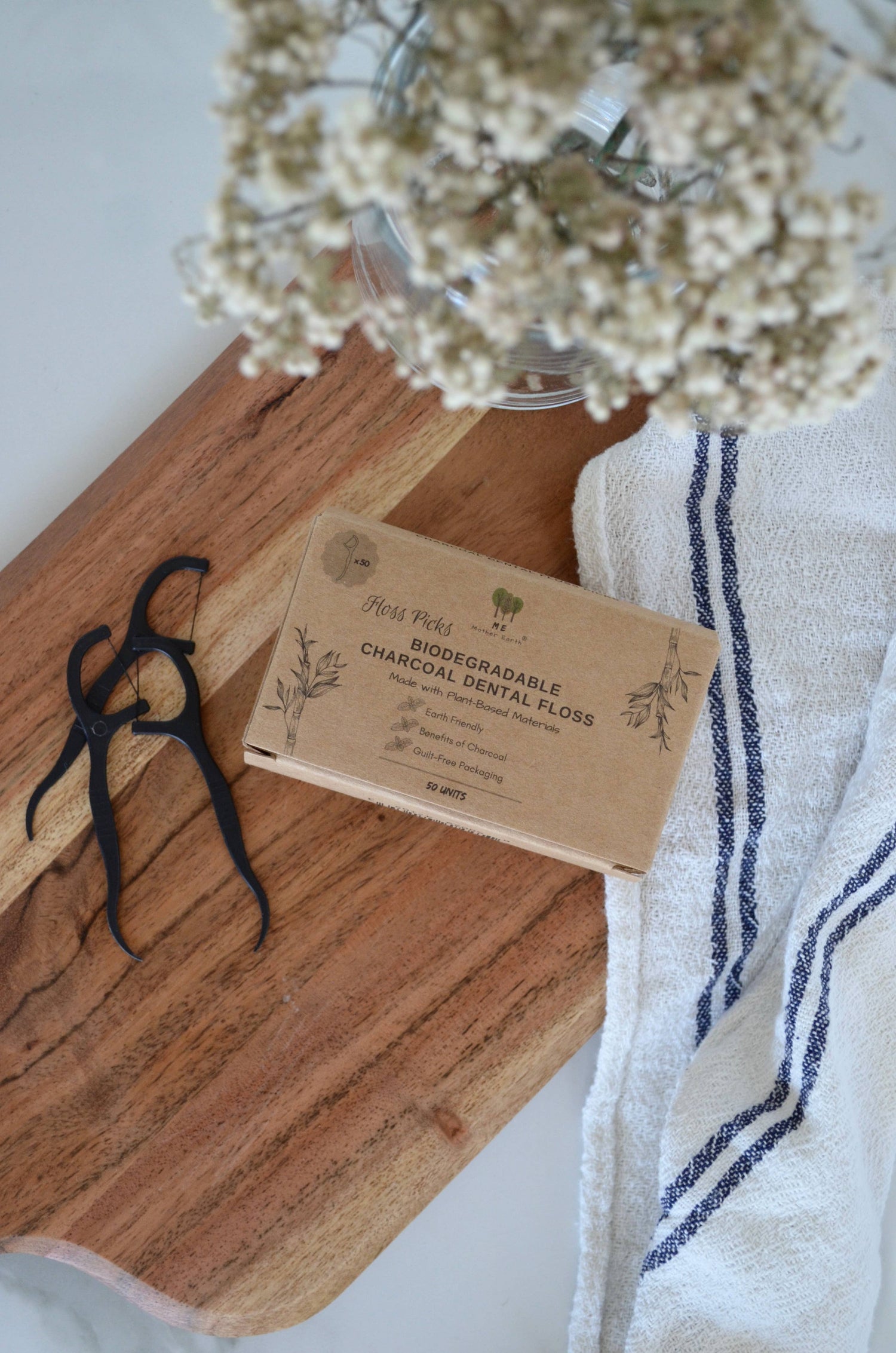 ME Mother Earth - Biodegradable Charcoal Dental Floss Picks