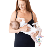 white mother nursing and pumping in a Kindred Bravely Nursing Camisole