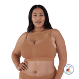 Full size Latin model in a Body Silk Seamless  Extended Cup nursing bra, cinnamon  color