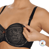 Anita Underwire black lace nursing bra on a white model