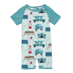 Kickee Pants Print Raglan Short Sleeve Romper Fresh Air Camping - New Baby New Paltz