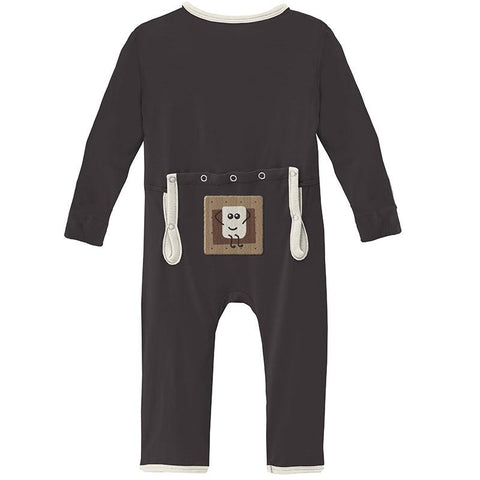 Kickee Pants Applique Coverall Midnight S'mores 0-3 M w/Snaps - New Baby New Paltz