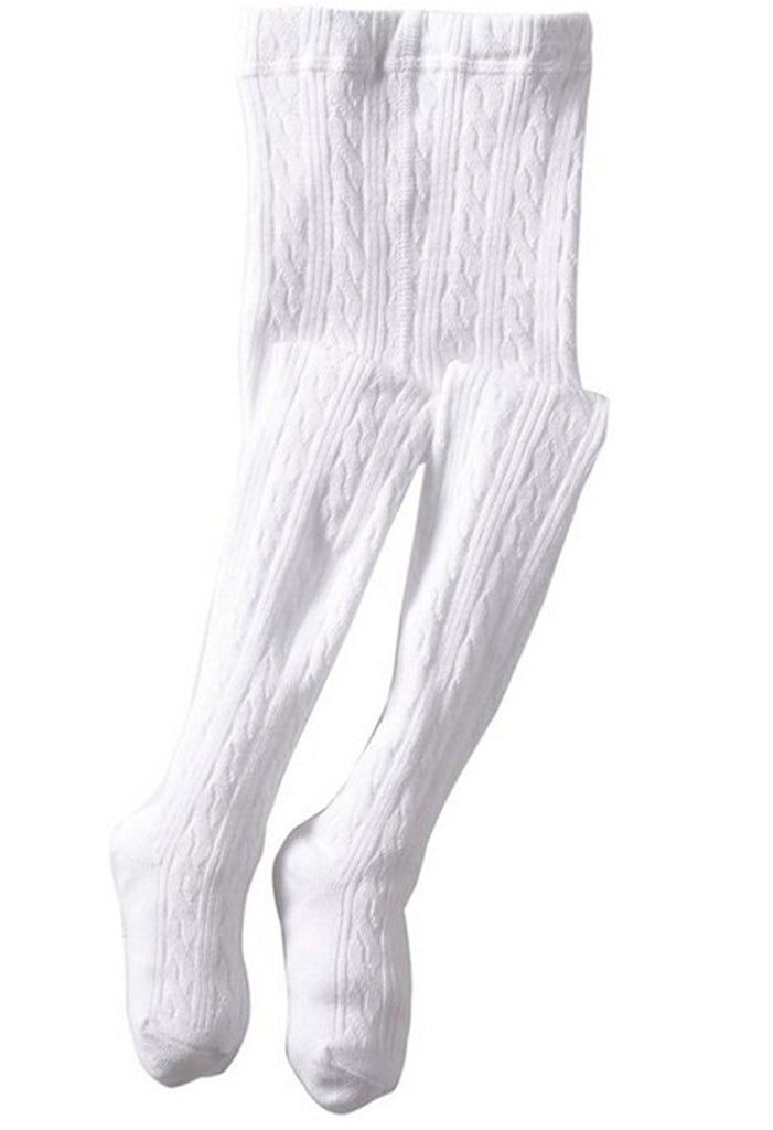Girls White Cable Knit Tights