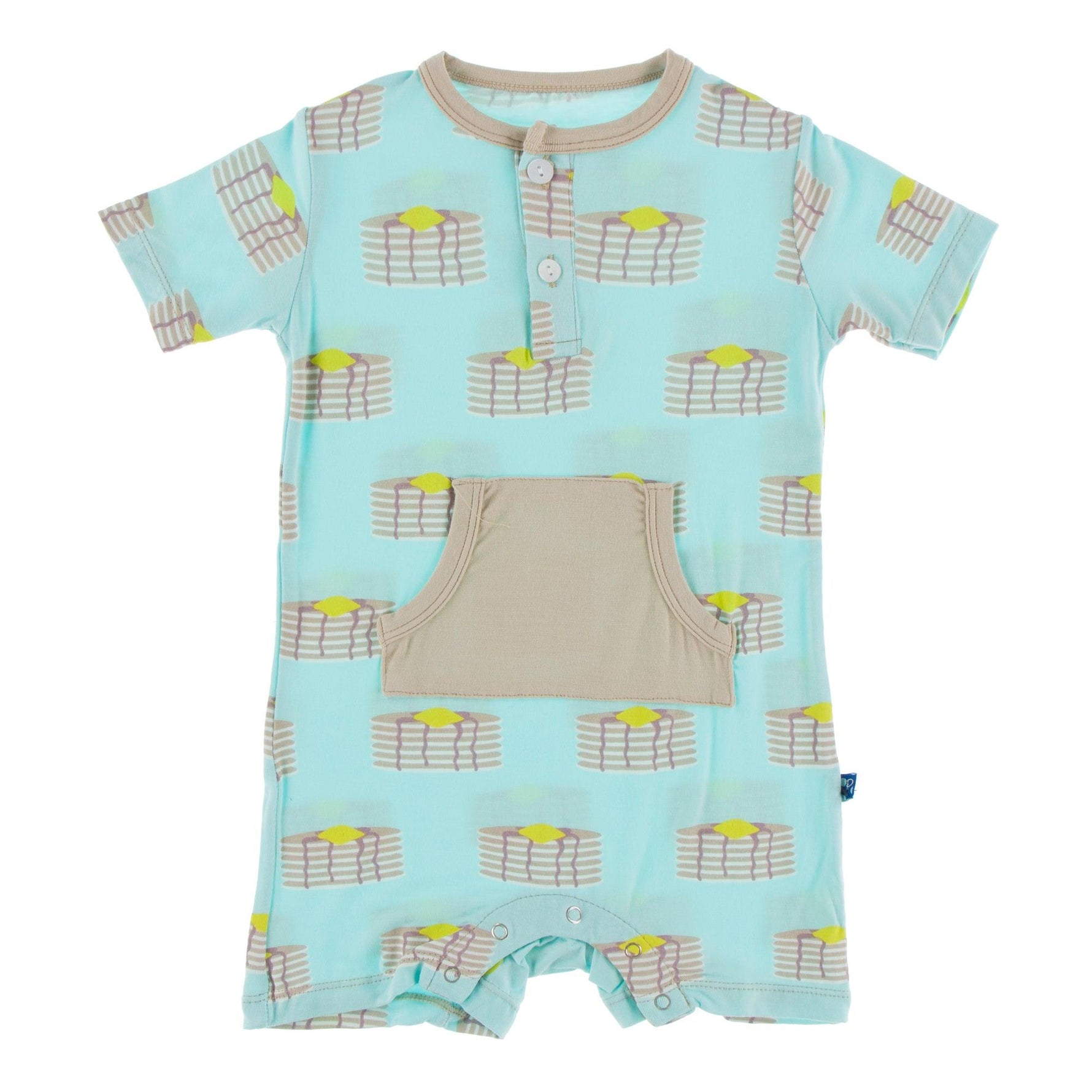 Kickee Pants Print Kangaroo Short Sleeve Romper Summer Sky Pancakes - New Baby New Paltz