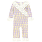 Kickee Pants Print Long Sleeve Kimono Double Ruffle Romper Thistle Chamomile - New Baby New Paltz