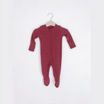 Modern Burlap Solid Color Organic Zip Footies Maroon - New Baby New Paltz