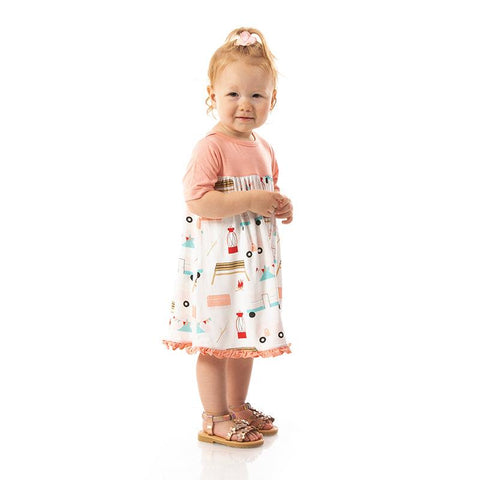 Kickee Pants Print Short Sleeve One Piece Dress Romper Natural Camping - New Baby New Paltz