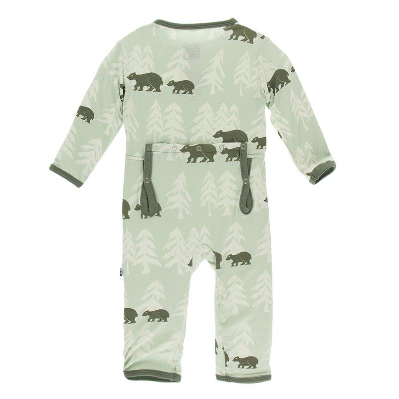 Kickee Pants Print Coverall with Zipper in Aloe Bears and Tree Line - New Baby New Paltz