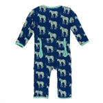 Print Coverall with Zipper in Flag Blue Unicorns 0-3 Months - New Baby New Paltz