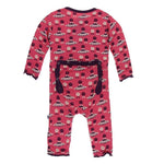 Kickee Pants Print Muffin Ruffle Coverall with Zipper in Red Ginger Aliens with Flying Saucers - New Baby New Paltz