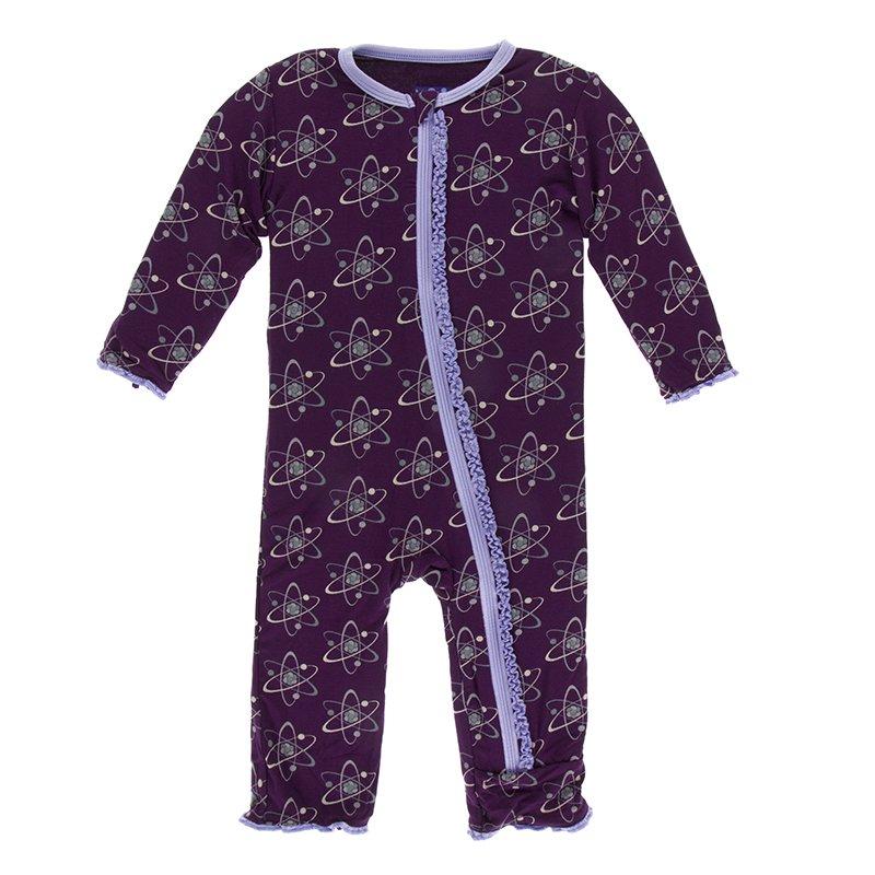 Kickee Pants Print Muffin Ruffle Coverall with Zipper in Wine Grapes Atoms - New Baby New Paltz