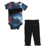 Kickee Pants Print Short Sleeve Diagonal Ruffle Banner One Piece & Ruffle Pant Set in Red Ginger Galaxy - New Baby New Paltz