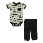 Kickee Pants Print Short Sleeve Pocket One Piece & Pant Outfit Set in Aloe Reptiles - New Baby New Paltz