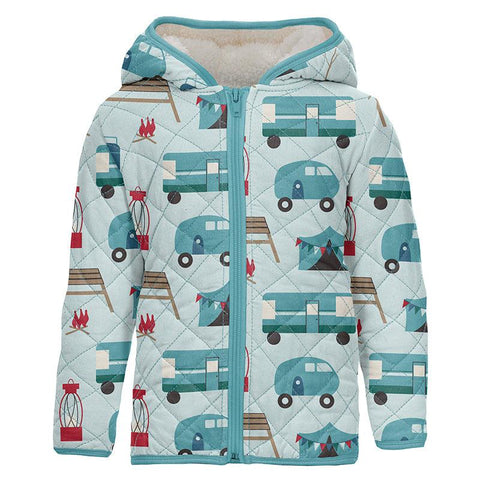 Kickee Pants Print Quilted Jacket with Sherpa-Lined Hood Fresh Air Camping/Glacier Mountains