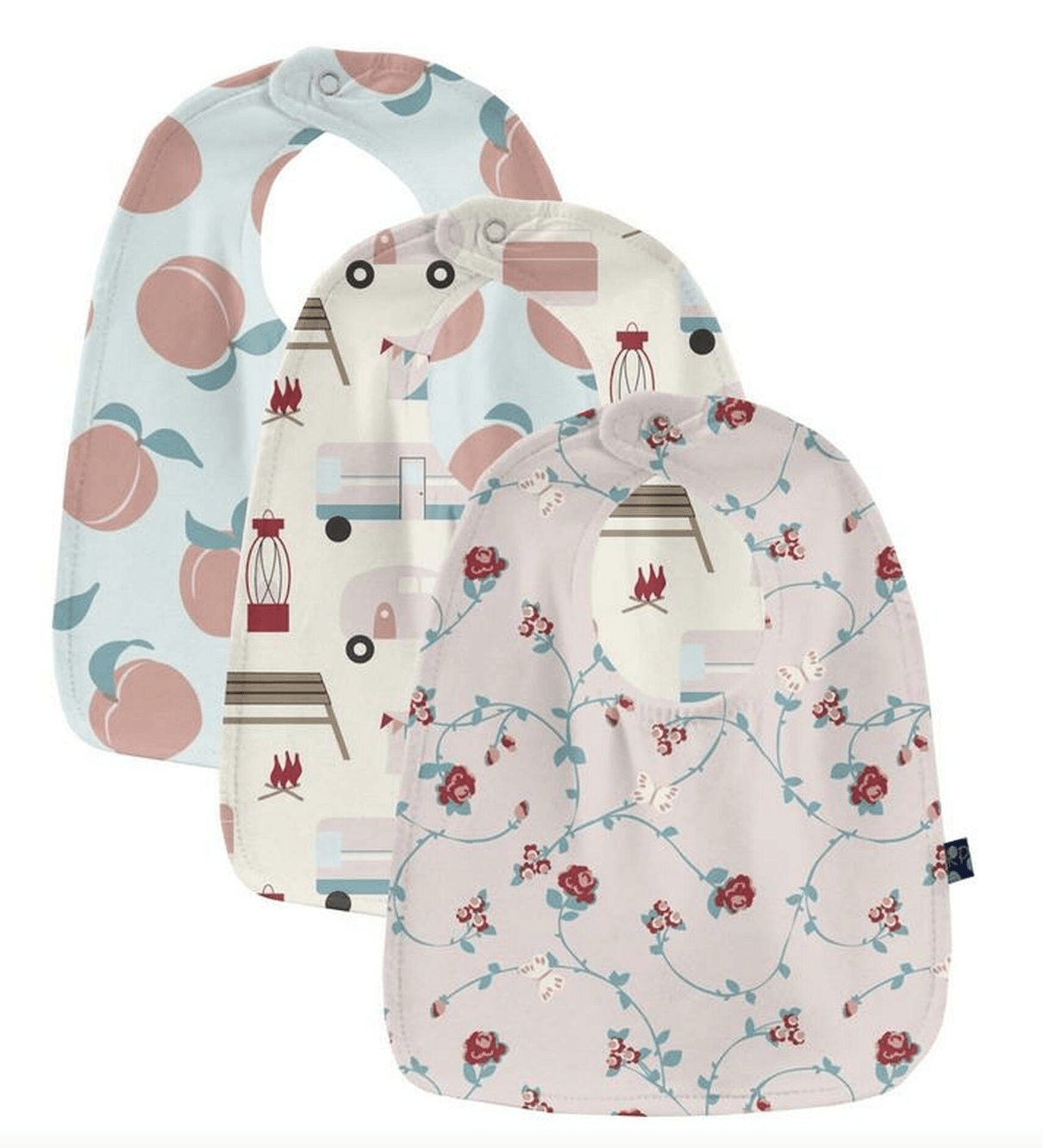 Kickee Pants Bib Set Natural Camping/Fresh Air Peaches/Macaroon Floral Vine - New Baby New Paltz