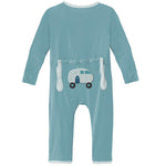 Kickee Pants Applique Coverall Glacier Camper 0-3 M w/Snaps - New Baby New Paltz