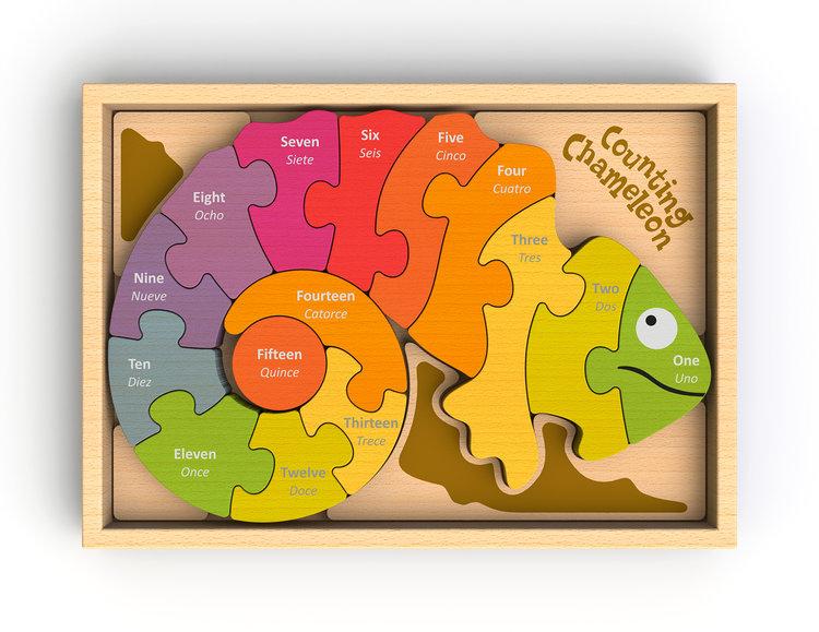 BeginAgain Counting Chameleon Bilingual Puzzle - New Baby New Paltz