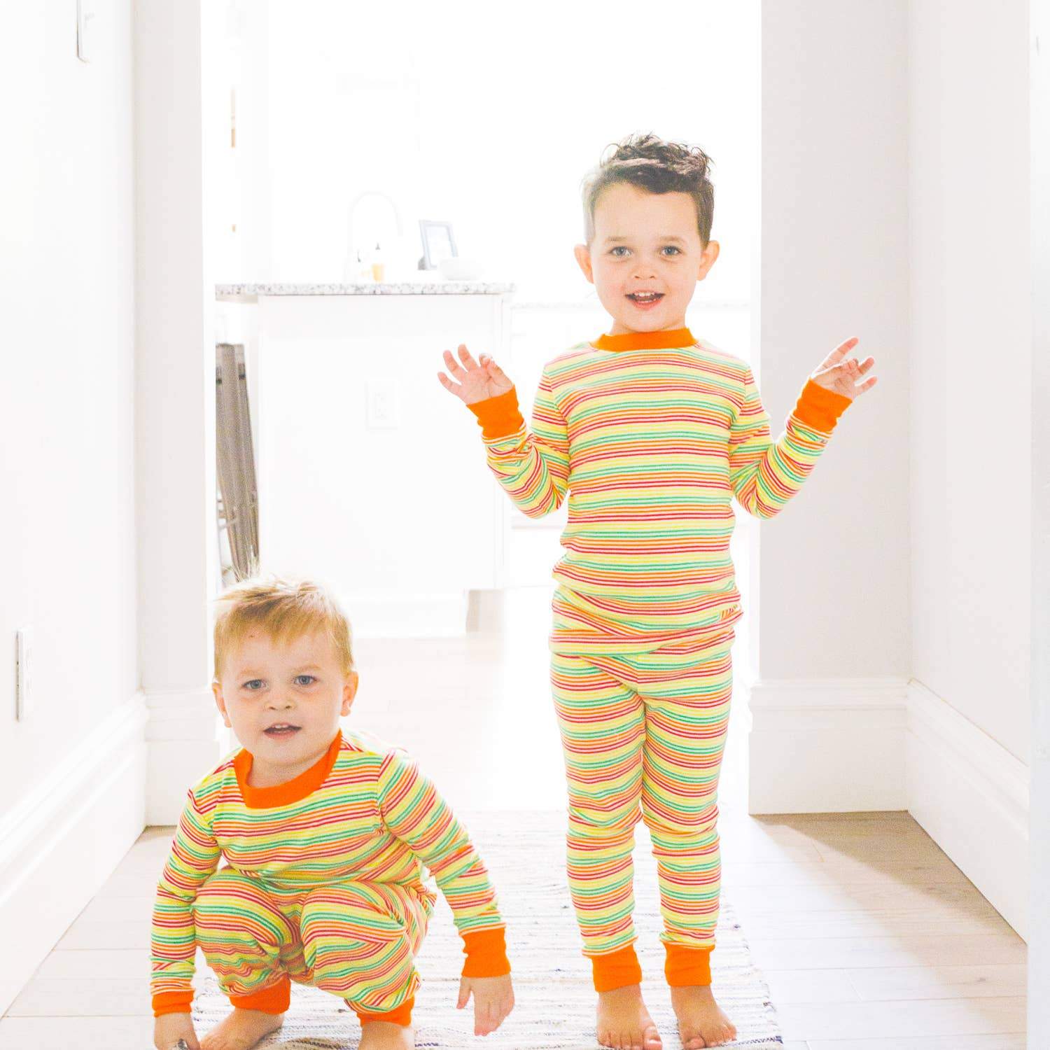 Under The Nile Babies and Toddler Long Johns - Organic Cotton Multicolor Veggie Stripe - New Baby New Paltz