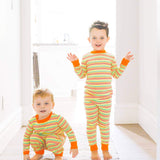 Under The Nile Babies and Toddler Long Johns - Organic Cotton Multicolor Veggie Stripe - New Baby New Paltz