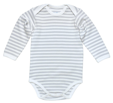 Under The Nile Long Sleeve Lap Shoulder Bodysuit - Organic Cotton Grey Stripe - New Baby New Paltz