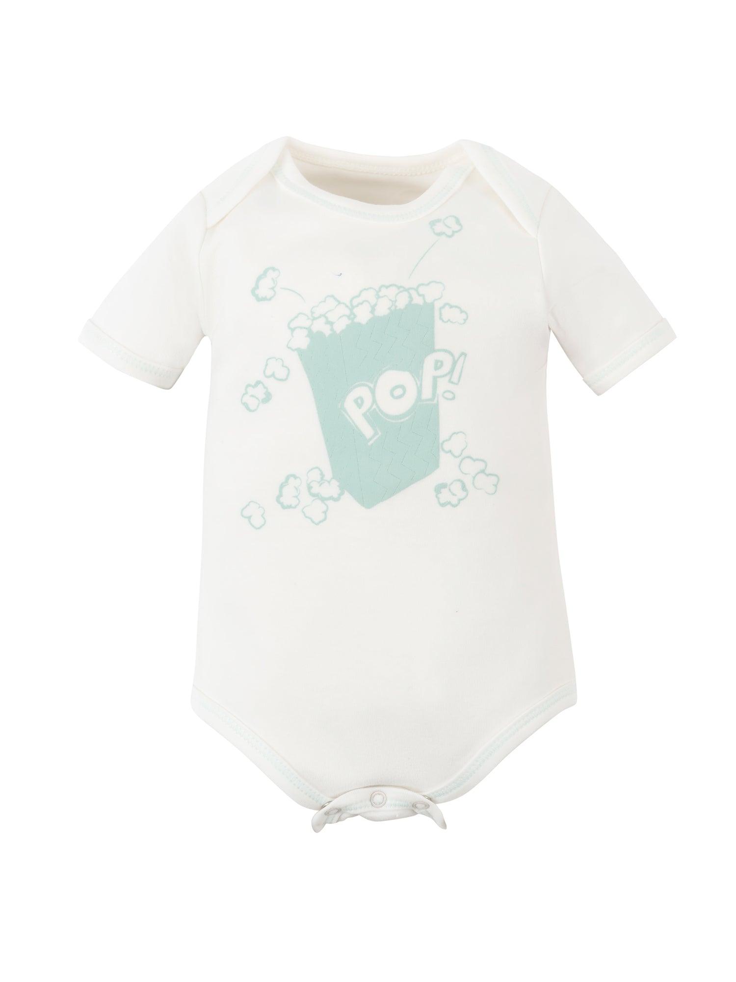 Under The Nile Short Sleeve Lap Shoulder Bodysuit - Organic Cotton Popcorn Print - New Baby New Paltz