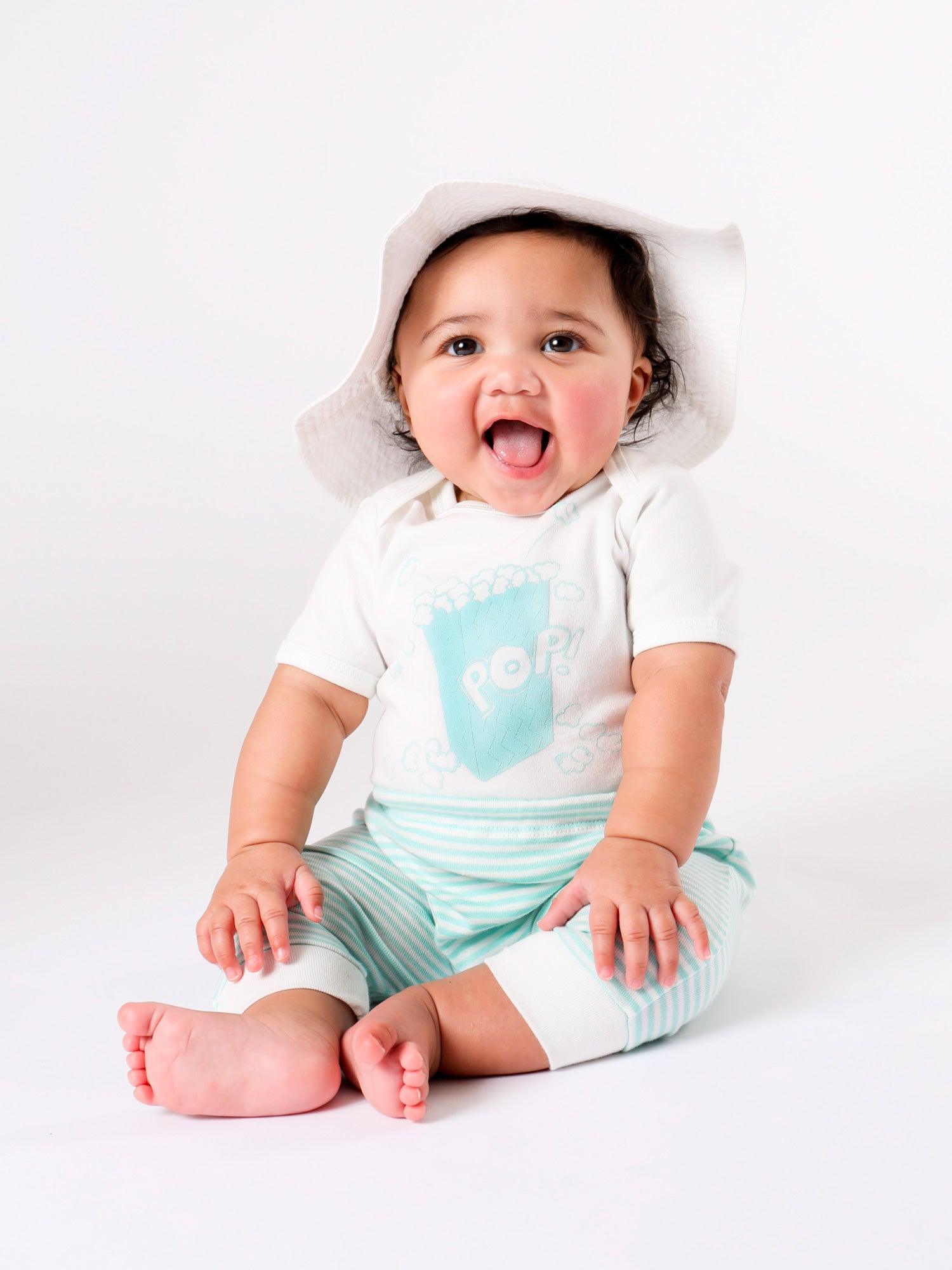 Under The Nile Short Sleeve Lap Shoulder Bodysuit - Organic Cotton Popcorn Print - New Baby New Paltz