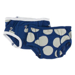 Kickee Pants Training Pants Set in Navy Queen's Swans & Navy Mod Dot - New Baby New Paltz