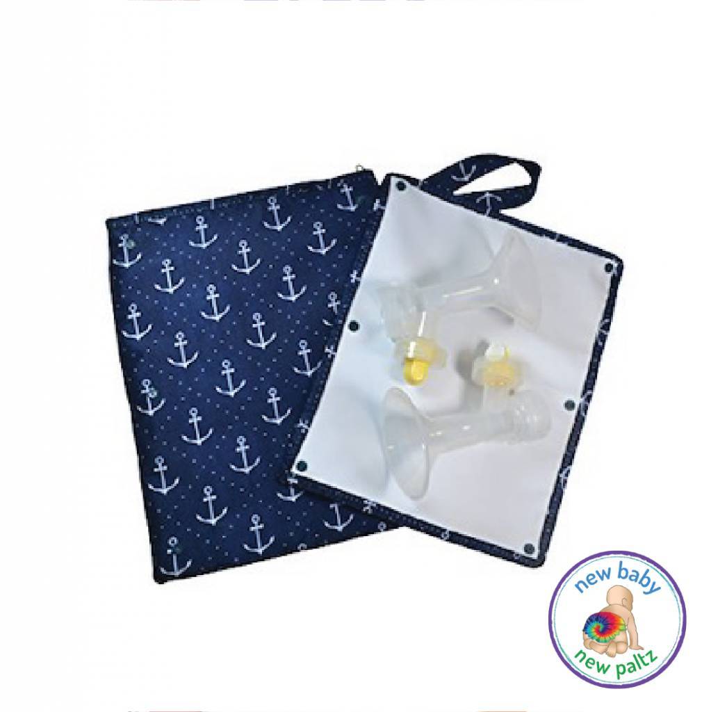 Sarah Wells Pumparoo Wet Dry Bag w/ Staging Mat for Breast Pump Parts Navy Anchor - New Baby New Paltz