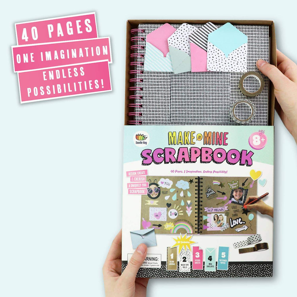 Design Your Own Pink Scrapbook by Doodle Hog, Kids Scrapbook Kit, Gifts for 10 Year Old Girl, Personalize & Decorate Your DIY Scrapbook with Washi