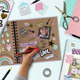 Create your own in a  hardcover blank journal, 2 trendy washi tape rolls, 3 sticker sheets, 4 mini envelopes and 5 patterned papers. 