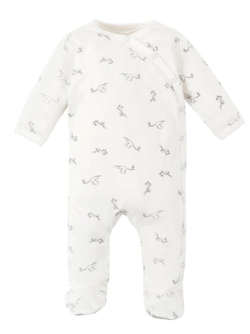 Under The Nile Long Sleeve Side Snap Footie - Stork Print - New Baby New Paltz