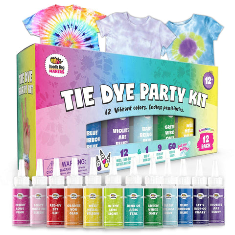 Doodlehog Easy Tie Dye Party Kit for Kids, Adults, and Group | 12 Pack - New Baby New Paltz